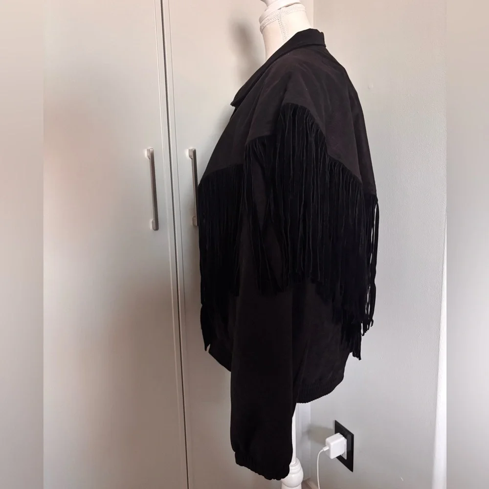 Vintage Black Fringe Western Button-Up Jacket with Embroidery Made in USA - Picture 8 of 12